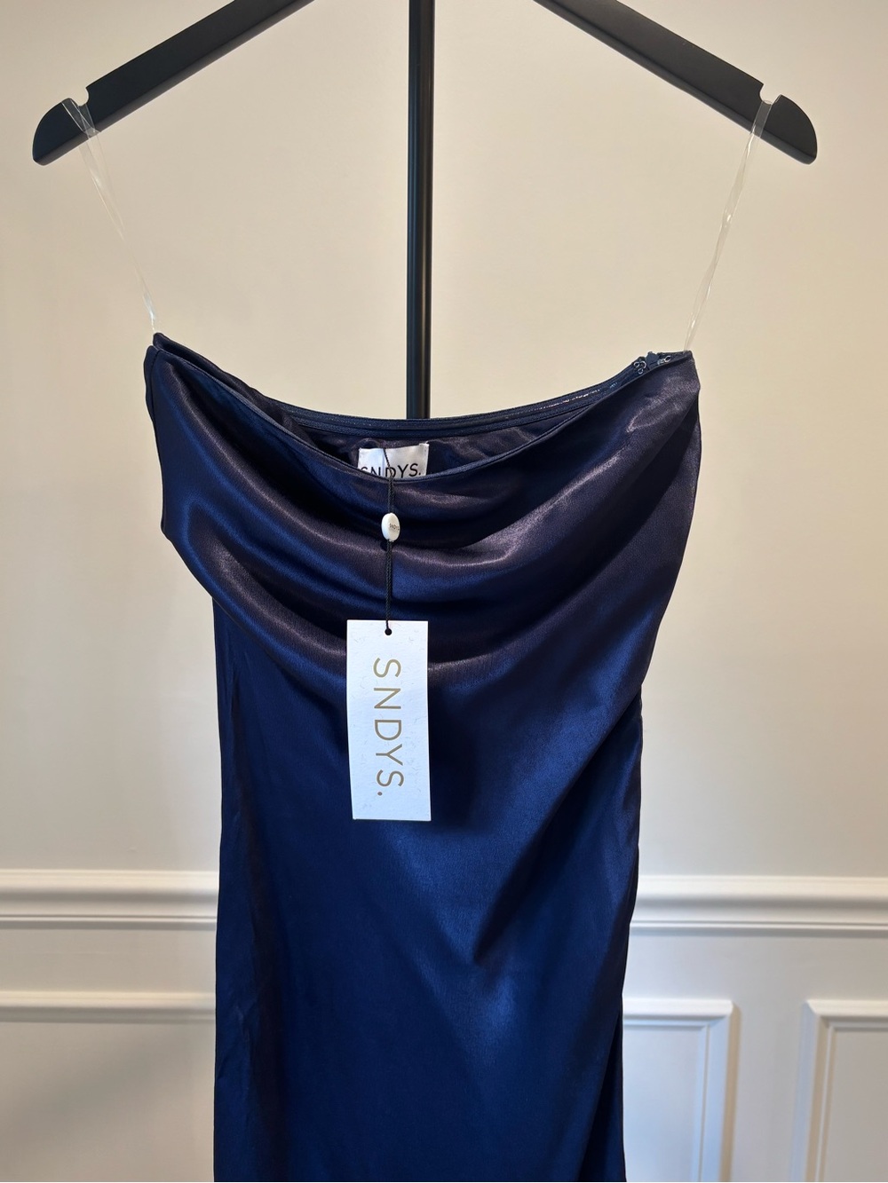 SNDYS Navy Satin Cowl-Neck Midi Slip Dress - Picture 2 of 6
